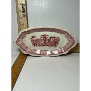 Vintage Red Transferware Ceramic Dish Unisex Small Red Collectible Country